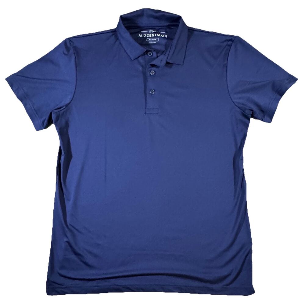 Mizzen + Main Mens Navy Blue Short Sleeve Polo Shirt Size M